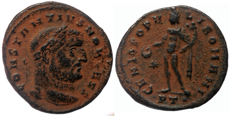 Constantius I as Caesar (293-305) AE28 follis, Ticinum, 299. 
CONSTANTIVS NOB CA...