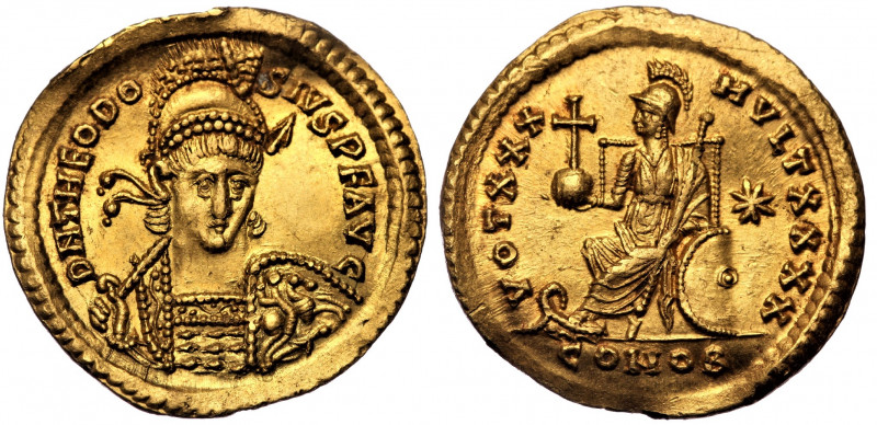 Theodosius II. AD 402-450. AV Solidus, Tricennalia issue. Constantinople mint, 5...