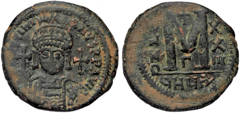 Justinian I (527-565).AE Follis or 40 Nummi, Theoupolis (Antioch) mint, 3th offi...