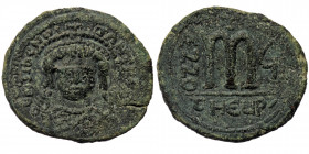 TIBERIUS II CONSTANTINE (578-582) AE Follis. Antioch.
D M TIb CNOS-TANT P P AVC - Crowned bust facing, wearing consular robes and holding mappa and ea...