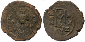 Maurice Tiberius (582-602) AE Follis or 40 Nummi, dated RY 20 (601/2). Cyzicus. 2nd officina
D N MAV-RICI TIbER [...] + crowned facing bust, wearing c...