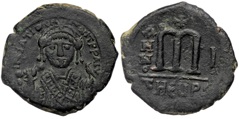 Maurice Tiberius. (582-602) AE Follis Antioch, year 1 = 582/583. 
INIATIO-NIT PP...