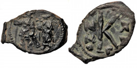 Heraclius, with Heraclius Constantine (610-641) Half Follis 'sword issue', Constantinopolis, RY 20 = 629/30. 
Heraclius, on the left, standing facing ...