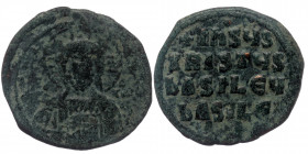 ANONYMOUS, Class A3. Time of Basil II (976-1035) AE30 Follis, Constantinople mint. 
+EMM[A NOVHΛ], IC-XC across field, facing bust of Christ, raising ...