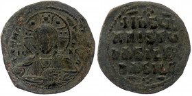 ANONYMOUS. Time of Basil II (976-1025) AE32 Follis, Constantinople mint. 
+EMMA NOVHL, IC XC across field - facing bust of Christ, nimbate, raising ha...