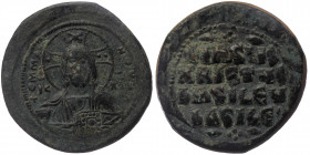 Basil II Bulgaroktonos, with Constantine VIII (976-1025) Constantinople AE35 Follis 
IC-XC to left and right of bust of Christ, facing, with nimbate c...