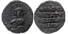 ANONYMOUS. Issues attributed to the period of Constantine VIII, ca 1020-1030. AE29 Follis Class A2. Uncertain mint, possibly Thessalonica. 
Facing bus...