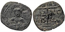 Anonymous attributed to Romanus III (ca 1028-1034) AE follis Constantinople mint, ca. 1028-1034. 
+ ЄMMANOVHΛ - nimbate bust of Christ facing, square ...