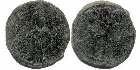 Constantine X Ducas and Eudocia (1059-1067) Constantinople
AE27 Follis 
+ EMMA-NOVHΛ - Christ standing facing on footstool, wearing nimbus and holding...