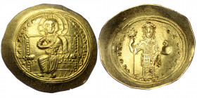 Constantine X Ducas AV Histamenon Nomisma. Constantinople, AD 1059-1067. 
⧾ IҺS XIS RЄX RЄϚNANTIҺM, Christ Pantokrator enthroned facing.
Rev: ⧾ KѠN RA...