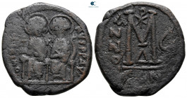 Justin II and Sophia AD 565-578. From the Tareq Hani collection. Constantinople. Follis or 40 Nummi Æ
