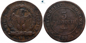 Italy. Repubblica Romana.  AD 1848-1849. 3 Baiocchi