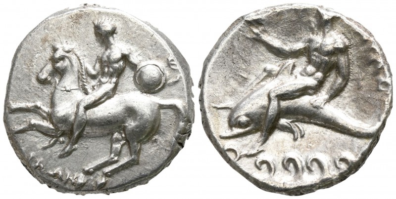 Calabria. Tarentum. Philon, magistrate 302-280 BC.
Nomos AR

20mm., 7,73g.
...