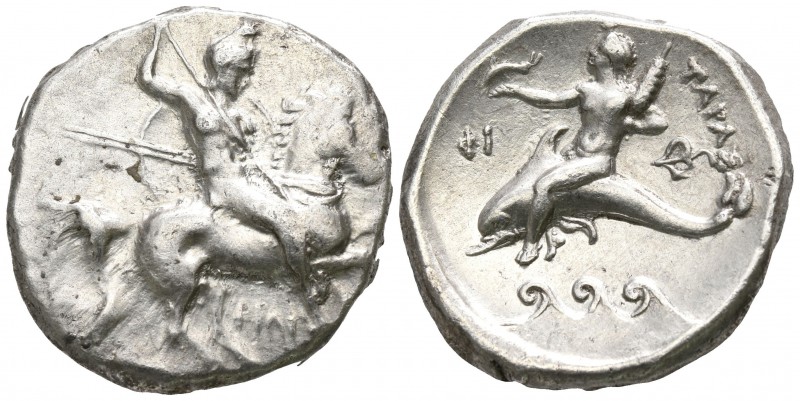 Calabria. Tarentum. ΦΙΛΙ- (Phili-), magistrate circa 290-281 BC.
Nomos AR

20...