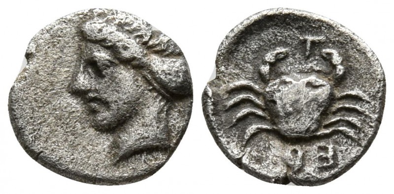 Bruttium. Terina circa 350-300 BC.
Obol AR

6mm., 0,31g.

Female head left ...