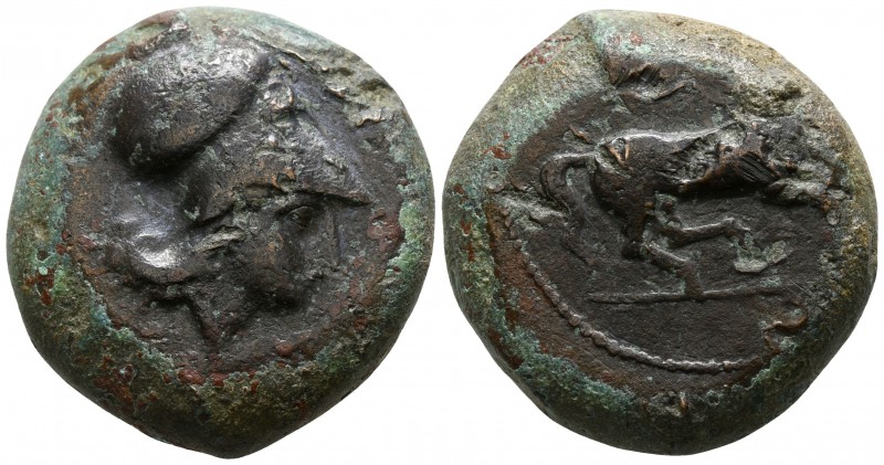 Sicily. Aitna circa 354-344 BC.
Tetras Æ

23mm., 17,87g.

[ΑΙΤΝΑΙΩΝ], head ...