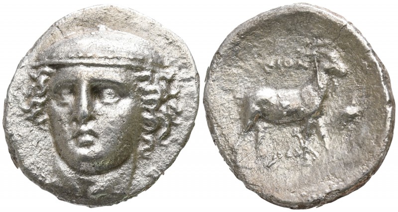 Thrace. Ainos circa 402-399 BC.
Tetradrachm AR

25mm., 12,36g.

Head of Her...