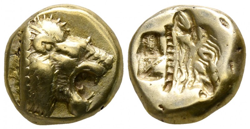 Lesbos. Mytilene circa 521-478 BC.
Hekte EL

9mm., 2,49g.

Head of a roarin...