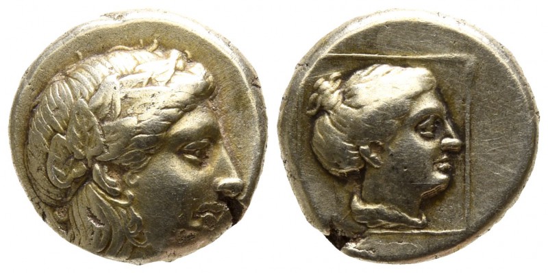Lesbos. Mytilene circa 377-326 BC.
Hekte EL

10mm., 2,55g.

Laureate head o...