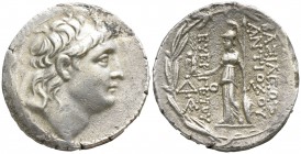 Kings of Cappadocia.  Mint A (Eusebia-Mazaka).. Ariarathes VII Philometor 116-101 BC. In the name and types of Antiochos VII.. Tetradrachm AR