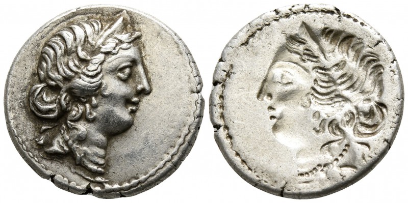 Julius Caesar 47-46 BC. Afrikan mint
Denarius AR

16mm., 3,89g.

Diademed h...