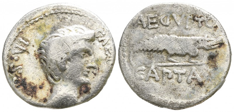 Augustus 27 BC-14 AD. Uncertain mint
Denarius AR

17mm., 3,23g.

CAE[SAR DI...