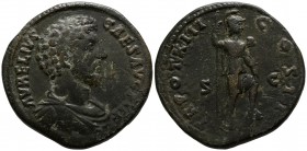 Marcus Aurelius as Caesar 139-161 AD, (struck 158-159 AD).. Rome. Sestertius Æ