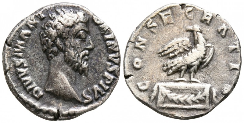 Divus Marcus Aurelius AD 180. Rome
Denarius AR

15mm., 2,82g.

Struck under...