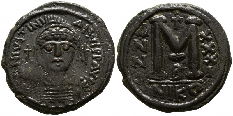 Justinian I. 527-565 AD, (dated RY 31=557/8 AD).. Nikomedia. 2nd officina. 
Fol...