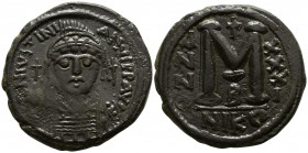Justinian I. 527-565 AD, (dated RY 31=557/8 AD).. Nikomedia. 2nd officina.          . Follis Æ