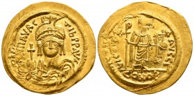 Maurice Tiberius. AD 582-602, (struck AD 583/4-602).. Constantinople. 3rd officina.. Solidus AV