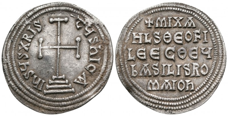 Michael II AD 821-829. Constantinople
Miliaresion AR

23mm., 2,14g.

IhSЧS ...