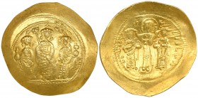 Romanus IV Diogenes, with Eudocia, Michael VII, Constantius, and Andronicus. AD 1068-1071. Constantinople. Histamenon Trachy AV