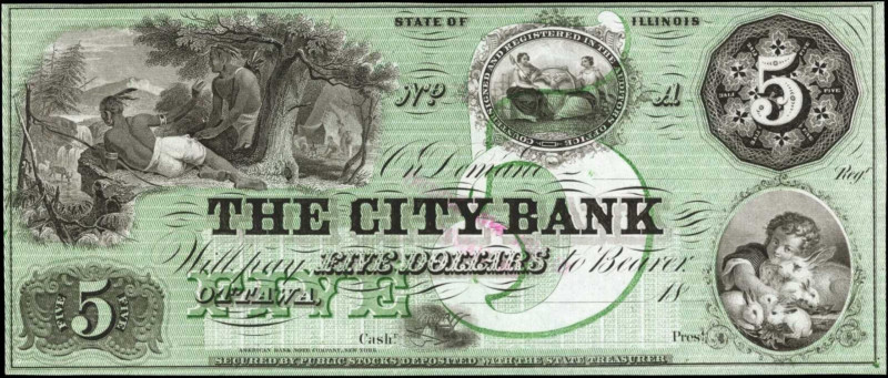 Illinois

Ottawa, Illinois. The City Bank. 18xx. $5. Choice About Uncirculated...