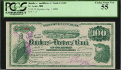 Missouri

St. Louis, Missouri. Butchers' and Drovers' Bank C.O.D. Payable August 1, 1880. $100. PCGS Currency Choice About New 55.

No. 1558. Paya...
