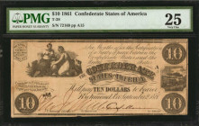 Confederate Currency

T-28. Confederate Currency. 1861 $10. PMG Very Fine 25.

No. 72169, Plate A15. PMG comments "Annotation."

Estimate: $100....