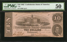 Confederate Currency

T-52. Confederate Currency. 1862 $10. PMG About Uncirculated 50.

No. 39691, Plate E. Dark penned details are found on this ...