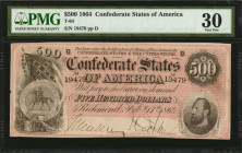 Confederate Currency

T-64. Confederate Currency. 1864 $500. PMG Very Fine 30.

No. 19479, Plate D. Andrew Jackson is depicted at right, with the ...