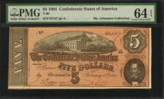 Confederate Currency

T-69. Confederate Currency. 1864 $5. PMG Choice Uncirculated 64 EPQ.

No. 82147, Plate A. A nearly Gem example of this 1864 ...