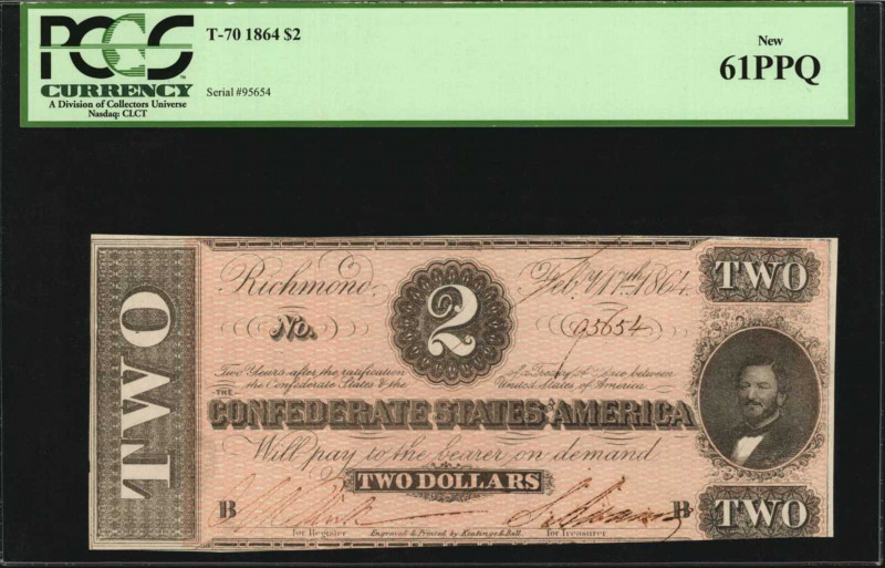 Confederate Currency

T-70. Confederate Currency. 1864 $2. PCGS Currency New 6...