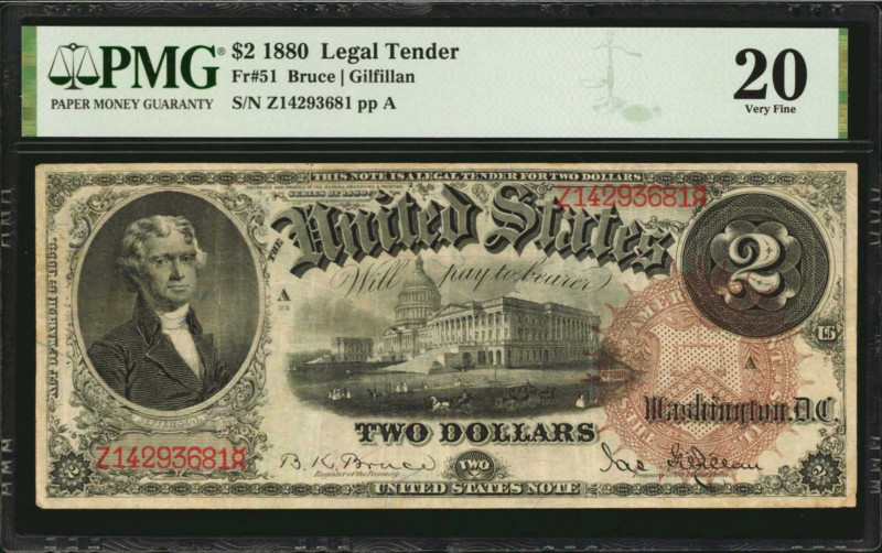 Legal Tender Notes

Fr. 51. 1880 $2 Legal Tender Note. PMG Very Fine 20.

A ...