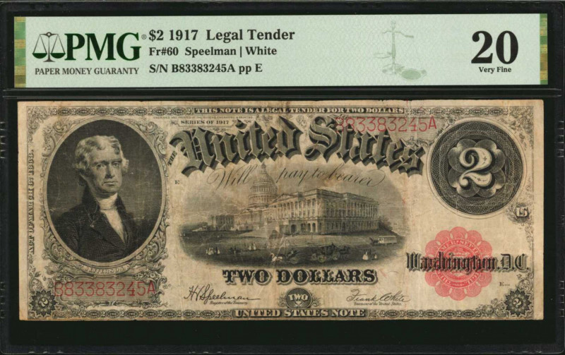 Legal Tender Notes

Fr. 60. 1917 $2 Legal Tender Note. PMG Very Fine 20.

A ...