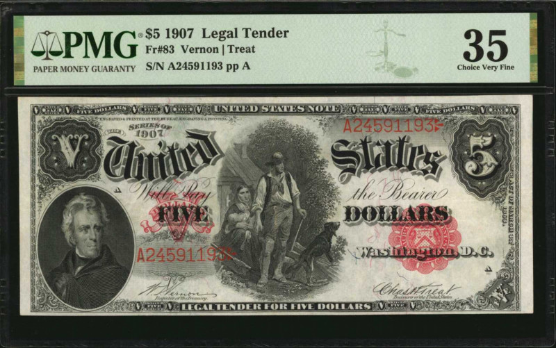 Legal Tender Notes

Fr. 83. 1907 $5 Legal Tender Note. PMG Choice Very Fine 35...