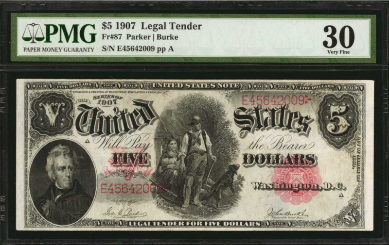 Legal Tender Notes

Fr. 87. 1907 $5 Legal Tender Note. PMG Very Fine 30.

Ni...