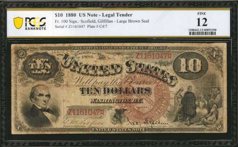 Legal Tender Notes

Fr. 100. 1880 $10 Legal Tender Note. PCGS Banknote Fine 12...