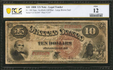 Legal Tender Notes

Fr. 100. 1880 $10 Legal Tender Note. PCGS Banknote Fine 12 PPQ.

Large brown seal. A Fine example of this Jackass Legal Tender...