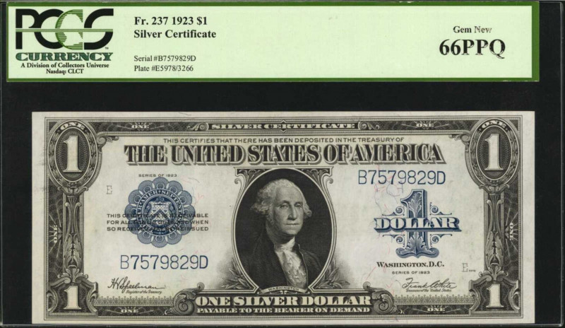 Silver Certificates

Fr. 237. 1923 $1 Silver Certificate. PCGS Currency Gem Ne...