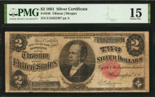 Silver Certificates

Fr. 246. 1891 $2 Silver Certificate. PMG Choice Fine 15.

An 1891 $2 Silver Certificate note, found here in a Choice Fine gra...