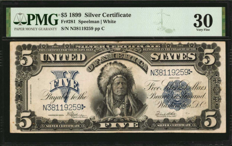 Silver Certificates

Fr. 281. 1899 $5 Silver Certificate. PMG Very Fine 30.
...