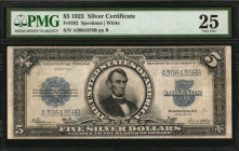 Silver Certificates

Fr. 282. 1923 $5 Silver Certificate. PMG Very Fine 25.

An always popular Lincoln Porthole note, found here in a Very Fine gr...
